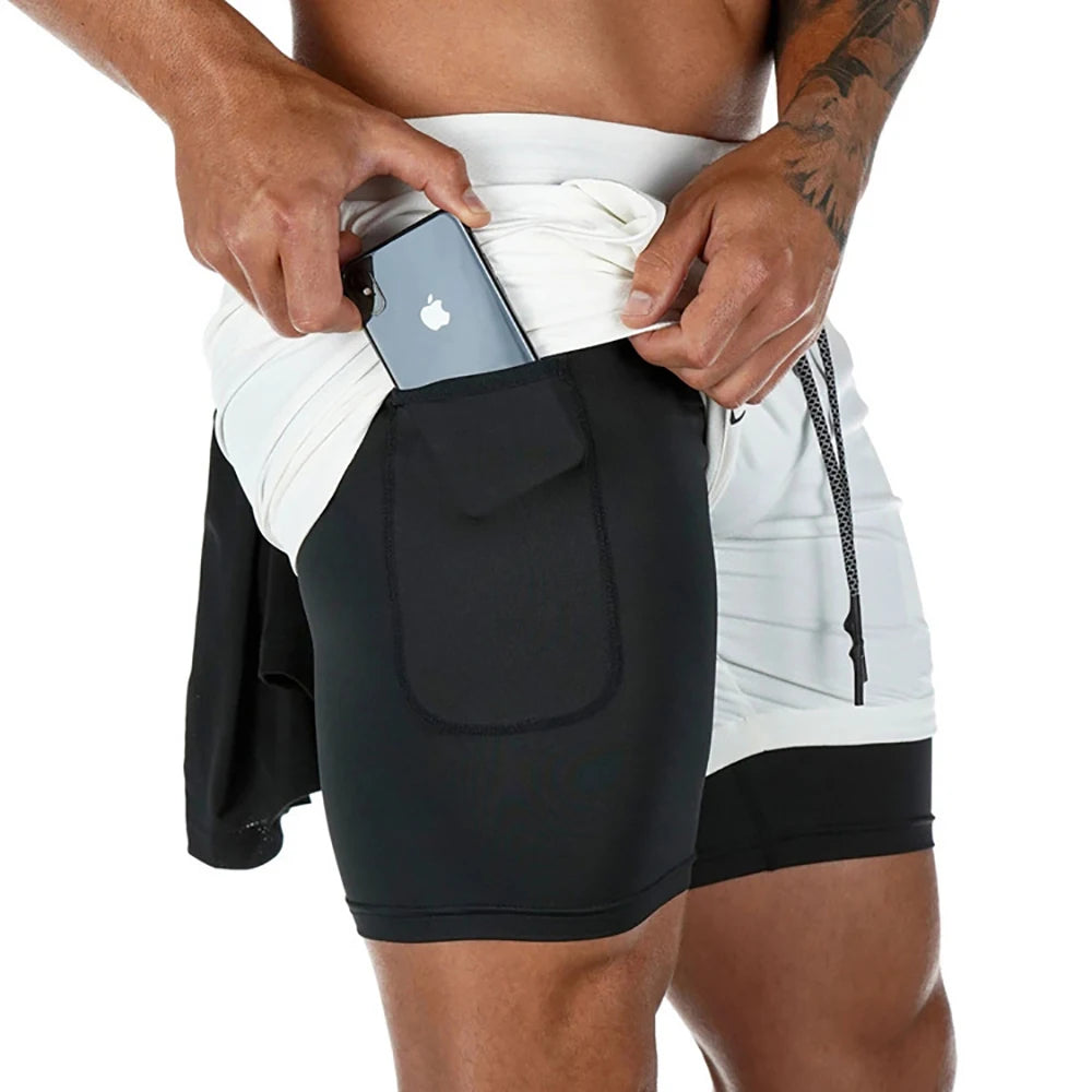 Men Running Shorts 2 In 1 Double-deck Sport Shorts Sportswear Gym Fitness Short Pants Training Jogging Bottom Men's Clothing - 3KDyn